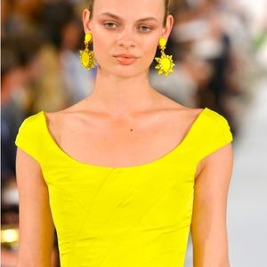 Yellow Oscar de la Renta runway earrings with crystals.